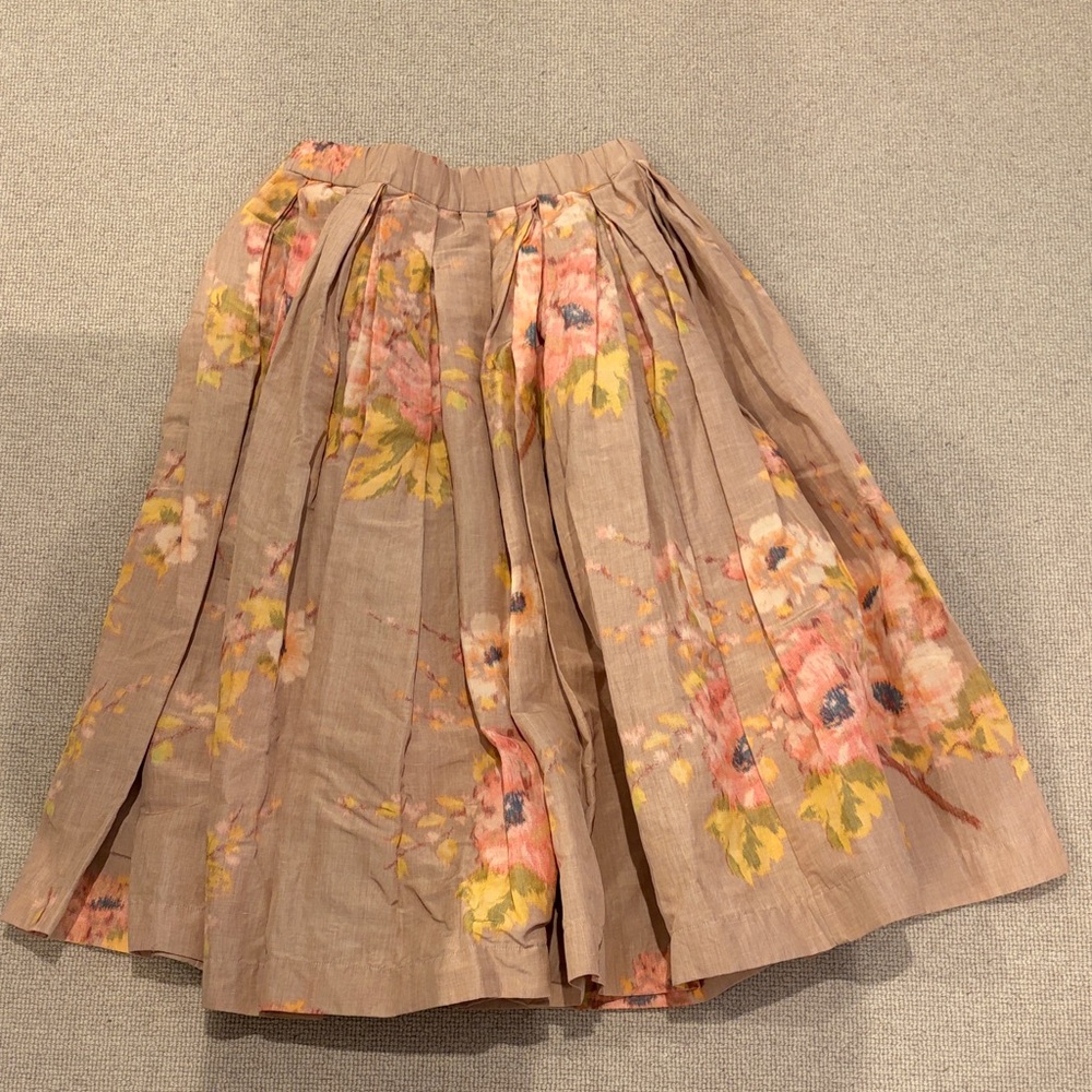 Floral Pleated A-Line Skirt in Taupe Pink